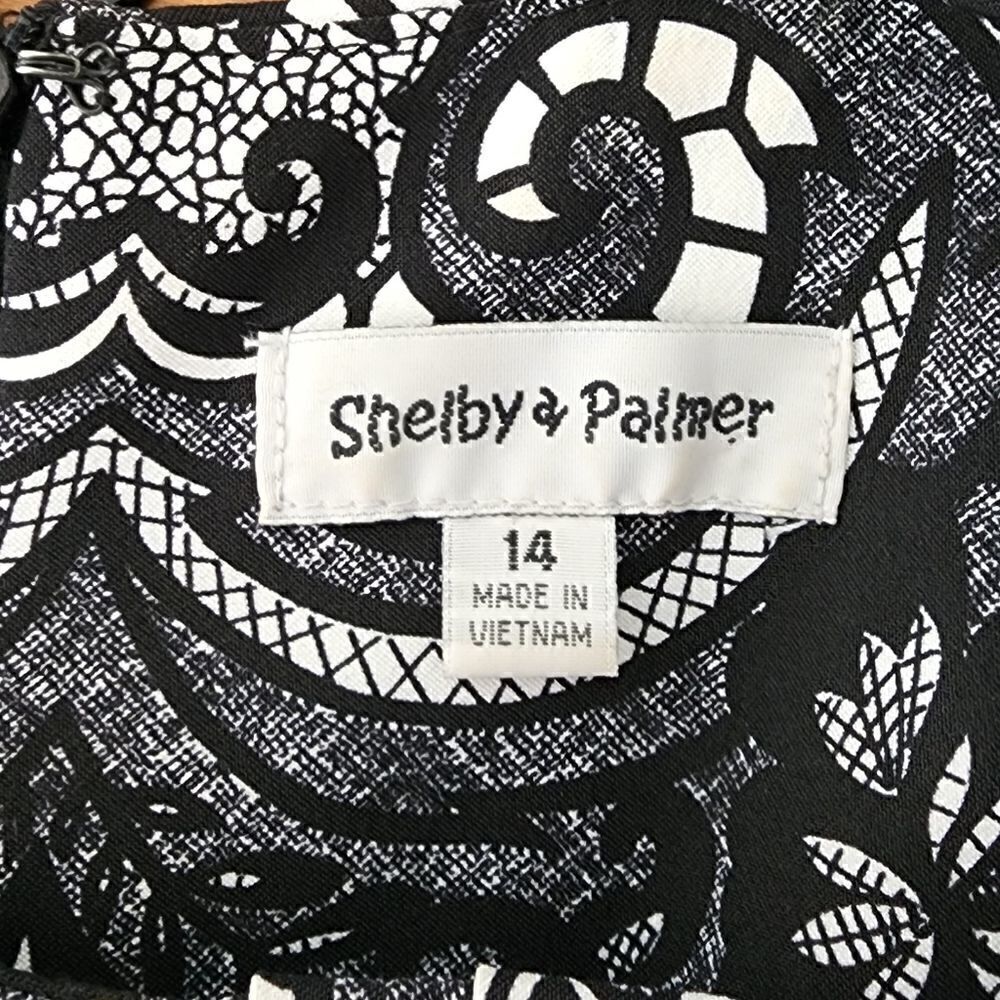 SHELBY AND PALMER BELTED DRESS CAPPED SLEEVE BLUE BLACK AND CREAM PLUS SIZE 14 - Picture 5 of 5